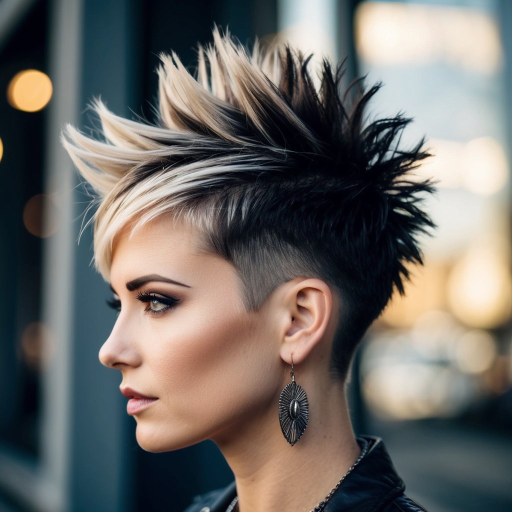 A spiky pixie with a trendy 90s grunge haircut, styled with volume and attitude