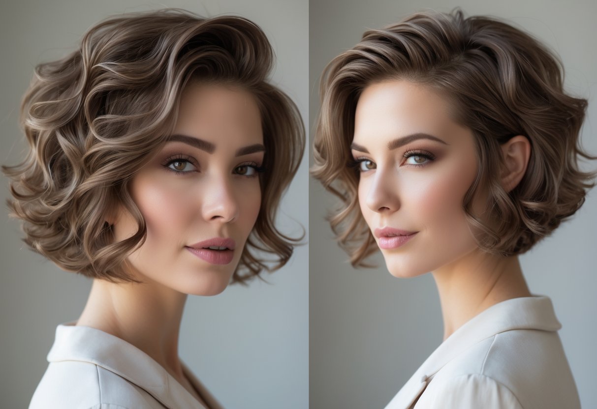 A woman with a short curly pixie bob hairstyle looking confidently at the camera against a plain background.