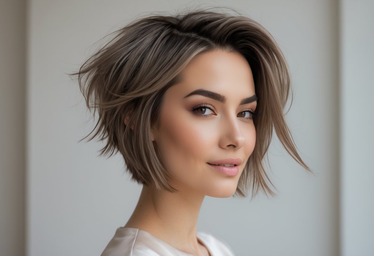 A young woman with short, textured hair smiling against a neutral background.