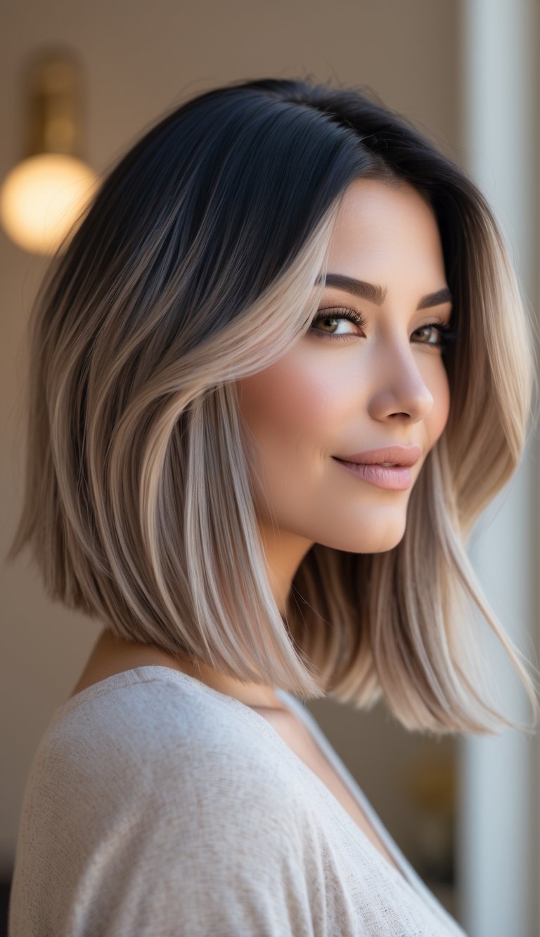 Portrait of a woman with shoulder-length wavy hair and natural lighting.