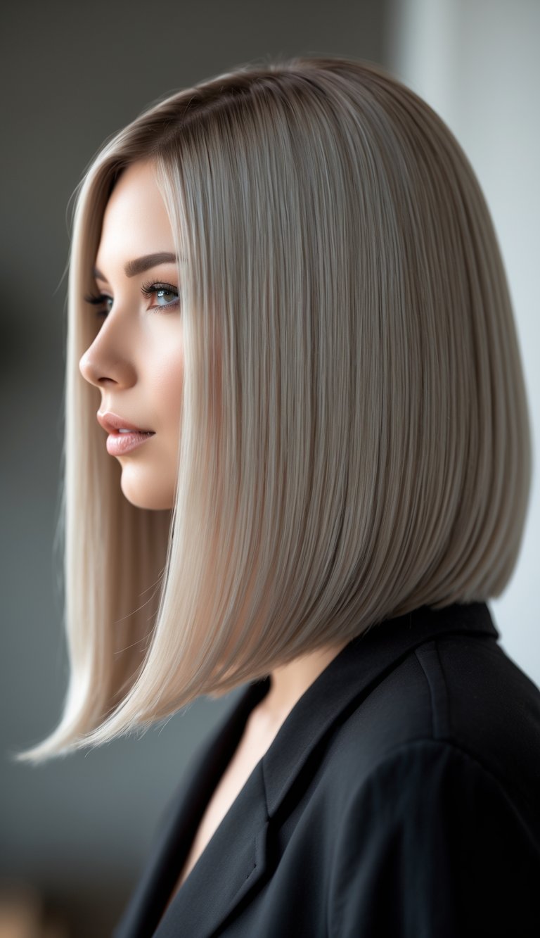 Portrait of a woman with shoulder-length ash blonde hair looking slightly to the side.
