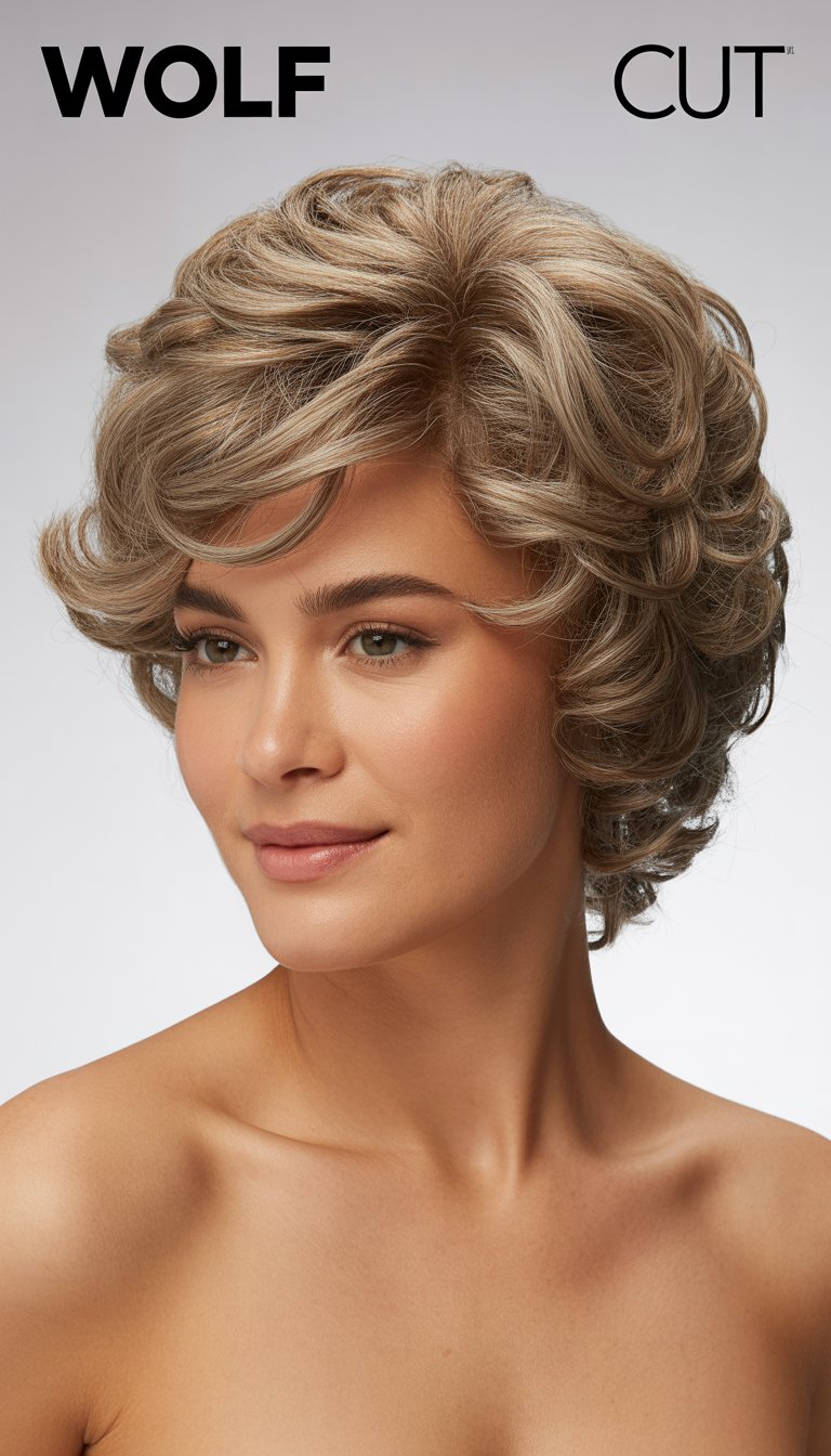 A woman with voluminous, curly layered hair looking confidently at the camera against a plain background.
