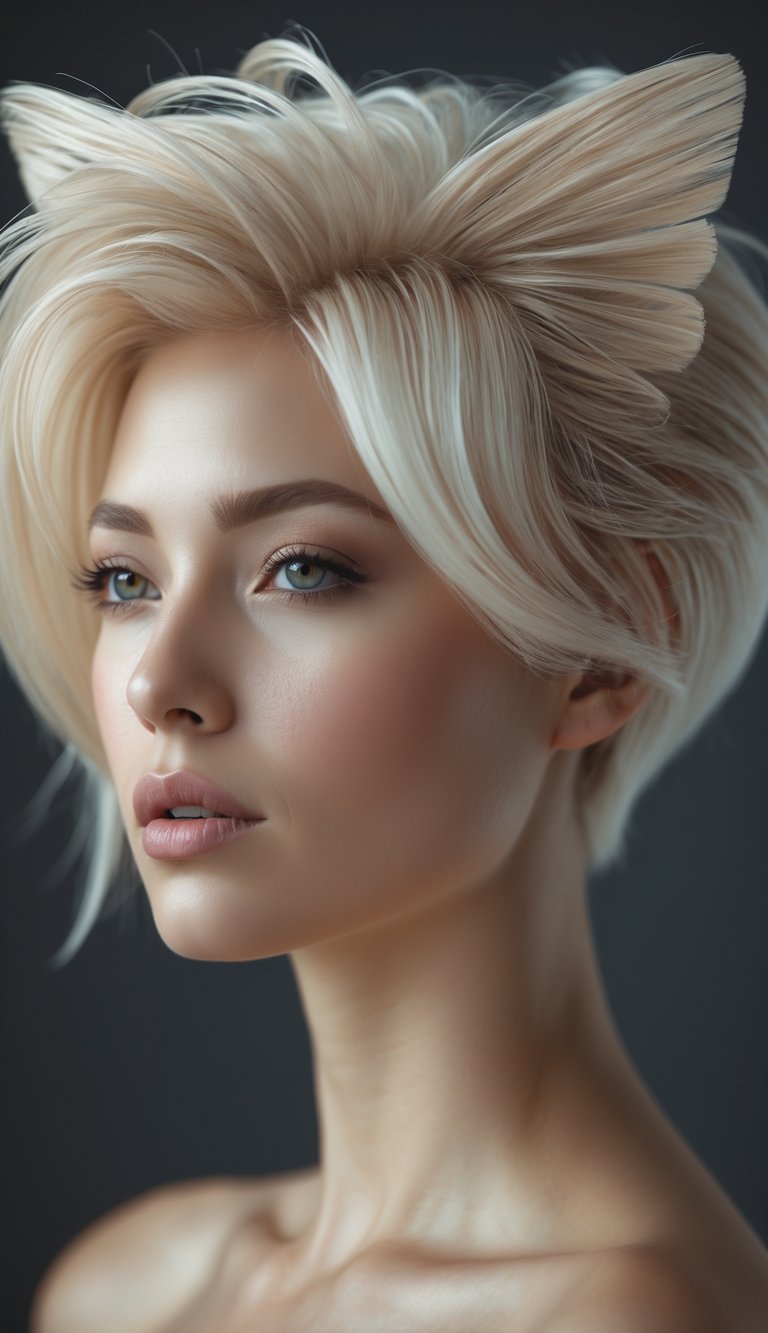 Portrait of a woman with a layered haircut that adds volume to her fine hair, looking directly at the camera with a neutral expression.