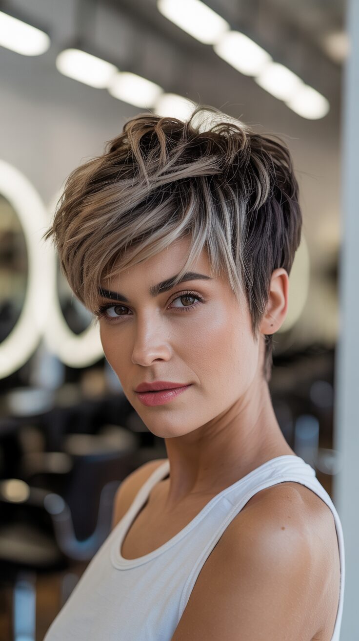 A textured freehand pixie cut uses a point-cutting technique where the stylist cuts into the hair at various angles, creating piece-y, lived-in texture. Rather than precise, geometric lines, this approach creates soft edges and a natural sense of movement. The result is a modern, effortless-looking shortcut. You'll appreciate how this style complements your natural hair movement rather than competing with it.