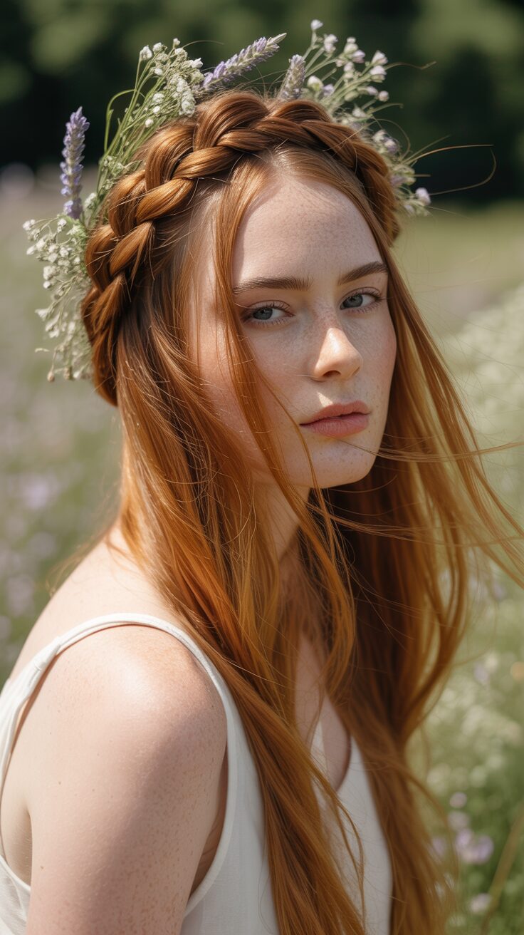 A freehand braided crown foregoes the symmetry of traditional braided styles for a more organic, flowing look. Create loose braids without worrying about perfect partings or tension, then wrap and pin them around your head in a natural, crown-like formation. Add small flowers or decorative pins for extra flair. You'll love how this bohemian style can be adjusted to suit your face shape and personal style.